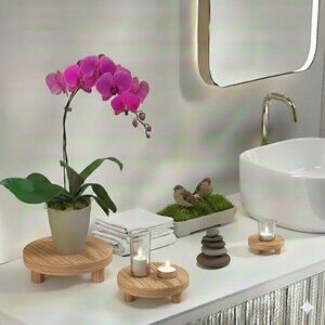 NEW Wood Display Stands Small Rustic Plant Risers Pedestal Holders Decor Pots